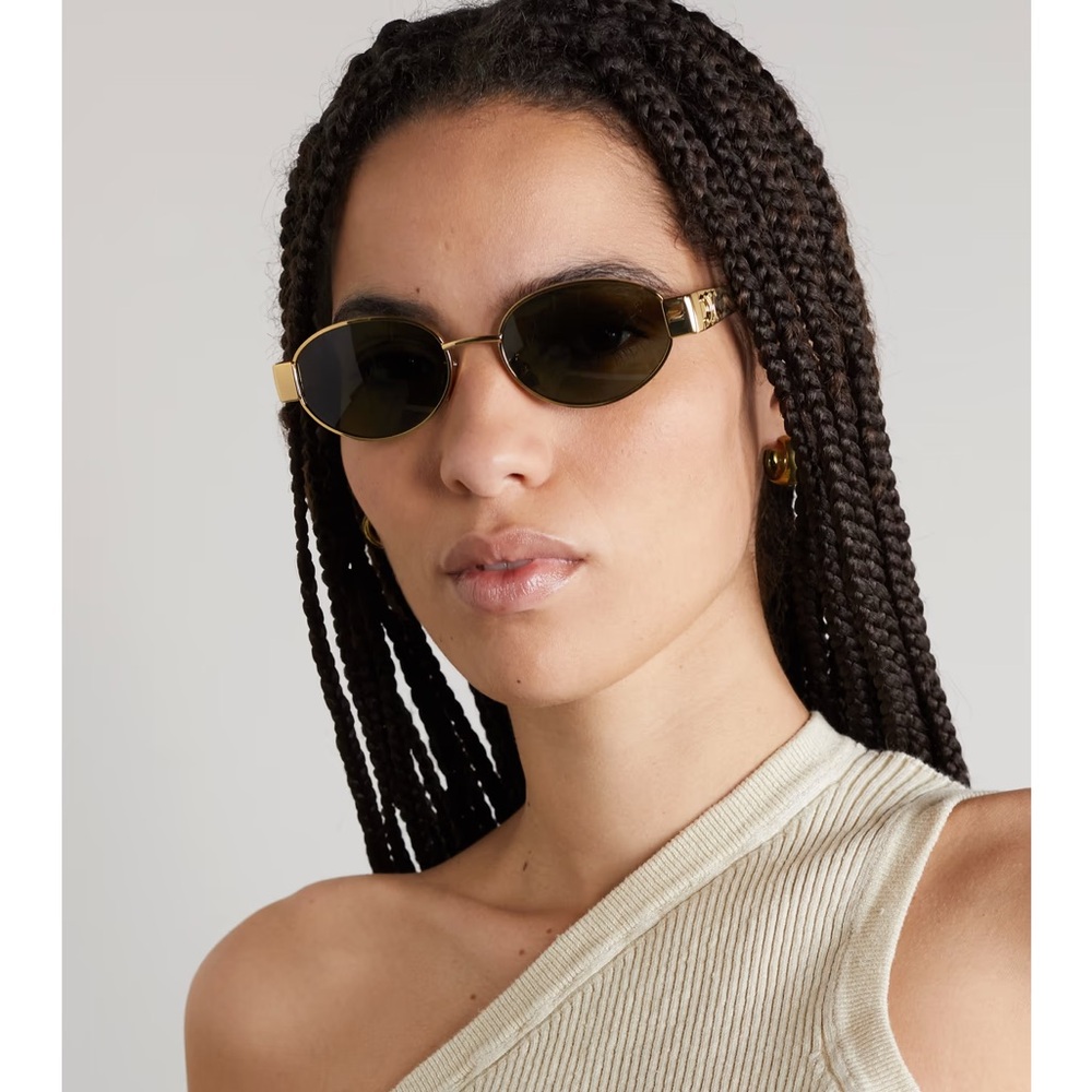Celine Triomphe 01 Oval-frame gold-tone metal oval acetate Sunglasses CL40235U - Picture 12 of 13